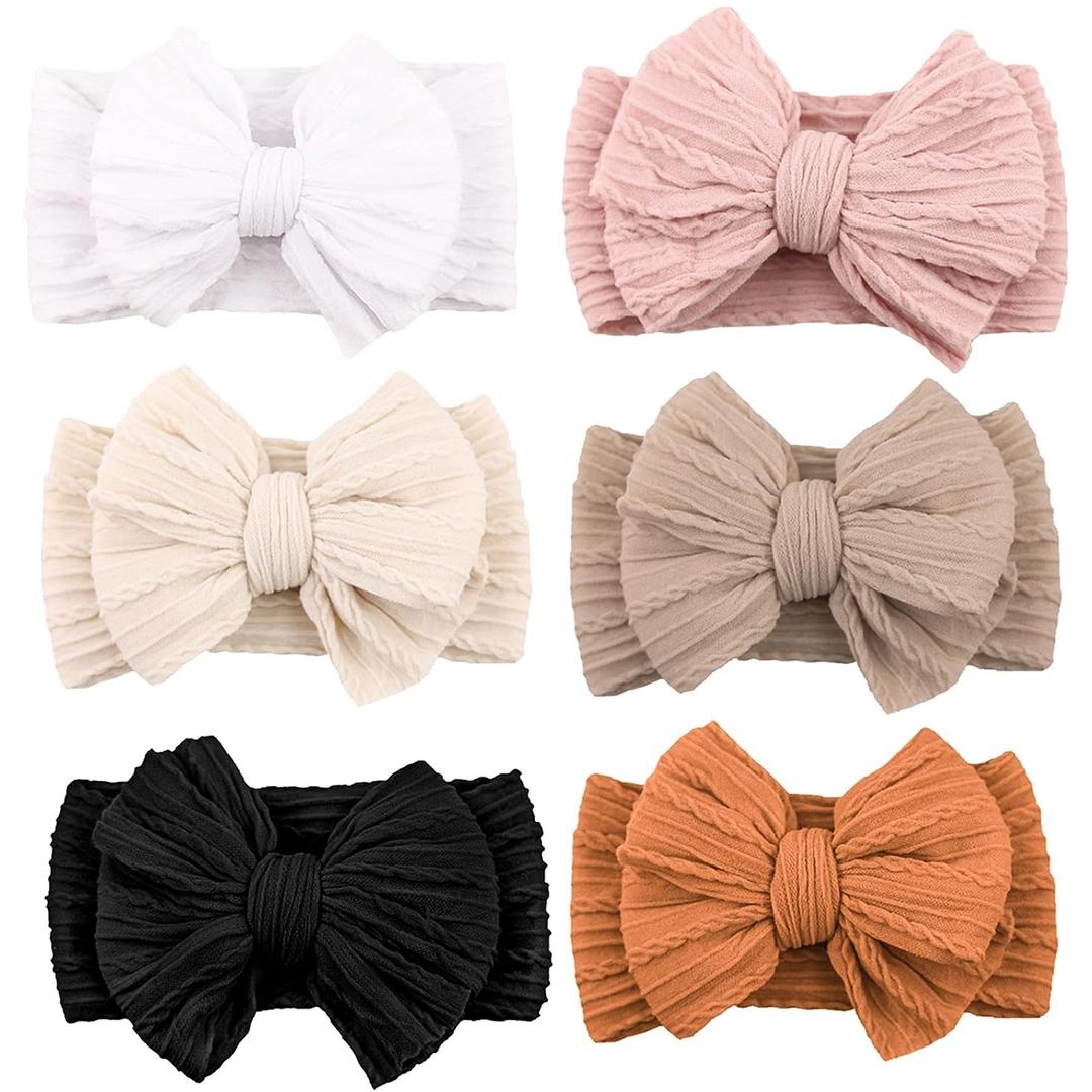 Niceye Handmade Baby Headbands Soft Stretchy Nylon Hair Bands with Bows for Newborn Infant Baby Toddler Girls- Pack of 6 (Pink)