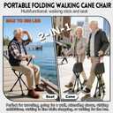 300-Pound Capacity Folding Cane with Seat, Adjustable Seat & Cane Height, Portable, Non-Slip Pads, Suitable for Middle-Aged & Senior Users, Daily Walking, Waiting in Line & Travel