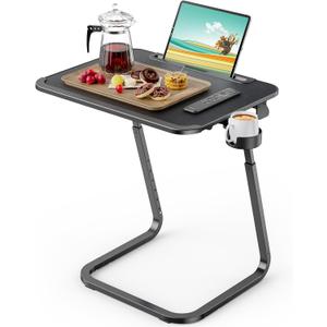 SAIJI Adjustable TV Tray Table - Heavy Duty Trays for Eating on Couch, Laptop Desk for Sofa/Bedside, Extra Large TV Dinner Table with Cup Holder (Black)