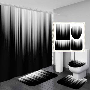 AAtter 4 Piece Black and Grey Shower Curtain Set White Gray Silver Ombre Mens Cool Gothic Trendy 60Wx72L Curtains Decor with Non-Slip Rugs, Toilet Lid Cover and Bath Mat Bathroom Accessories, Modern