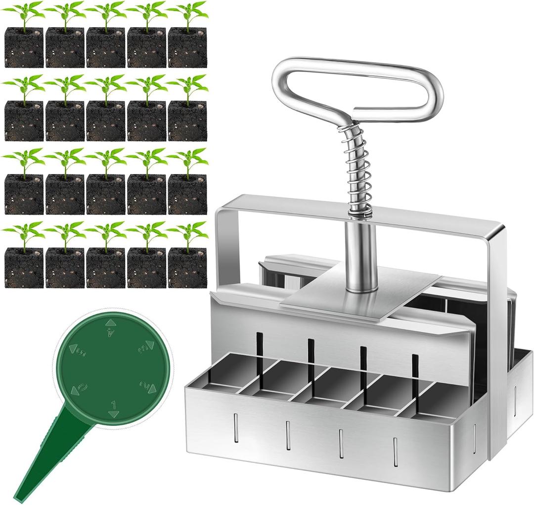 Dreyoo 1 Pack Upgrade Soil Block Maker Hand Held, Manual Blocking Tool for Seed Starting with Dispenser, Garden Potting Soil for Indoor Outdoor Plants, No Transplant Shock (20 Cell,3/4 Inch)