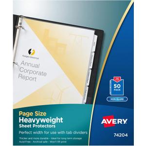 Avery Non-Glare Page-Size Sheet Protectors, Pre-Punched for Use with Tab Dividers, Top Load, 50 Document Protectors (74204)