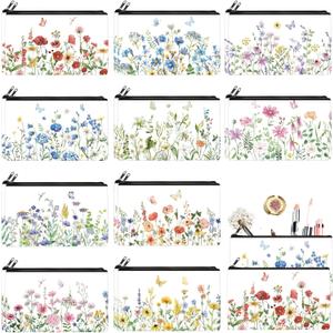 Reginary 20 Pieces Cosmetic Bag for Women, Roomy Makeup Bags with Zipper Toiletry Bag Pouch Travel Accessory Organizer Gifts, 7 x 4.3 Inches (Flowers)