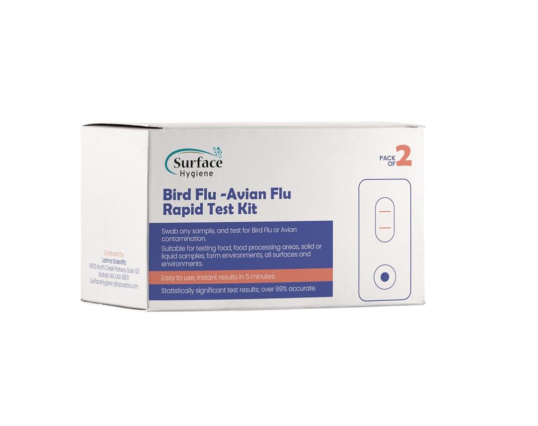 Food Safety Test- Bird Flu Rapid Test Kit for Foods, Beverages, Food Processing Areas, Farm Environments, Solids, Liquids and Hard Surfaces (2 Tests).