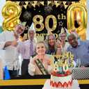 80th Birthday Decorations Men Women with 80th Birthday Banner, Black and Gold Table Cloth, Number Balloons, Large Sash, Cake Topper and Candles