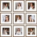 12x12 Picture Frame Set of 9, Display Pictures 8x8 with Mat or 12x12 without Mat, Multi Collage Gallery Square Photo Frames for Wall or Tabletop,Distressed Brown