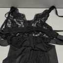 RSLOVE Women's Sexy Lingerie Lace Babydoll Sleepwear Mesh Chemise Deep V Neck Nightdress Side Slits Nightgowns (Black)