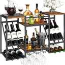 HOOBRO Wine Rack Wall Mounted, 3 Tier Wall Wine Rack with Glass Holder, Wine Bottles Display Storage Shelf, for Home Bar Dining Room, Kitchen, Living Room, Rustic Brown and Black BF23BJ01