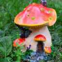 Fairy Garden House, Resin Miniature Mini Mushroom House and Tiny Mushrooms Figurines (Red)