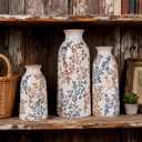 Blue & Brown Ceramic Decorative Vase Set of 3, Tuscan Rustic Pottery Vase, Farmhouse Table Pampas Grass Vases for Coffee Table Mantel Entryway Wedding Centerpiece, Vintage Floral Vases Tall 9.5in