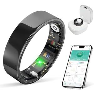 BIEMHA Smart Ring for Women & Men, Health Tracker with Sleep，Exercise Monitoring, iOS&Android Compatible, IP68 Waterproof, No Subscription, 5-Day Battery (Black, 12)
