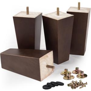 La Vane 12 inch / 30cm Solid Wood Furniture Legs Set of 4, Walnut Square Pyramid Replacement Feet for Couch Sofa Armchair - Mid-Century Modern with Pre-Drilled 5/16 inch Bolt & Metal Mounting Plates
