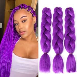 Dark Purple Braiding Hair Extensions for Box Twist Braids Crochet Hair Premium Synthetic Fiber Single Solid Color for Women 24 Inches 100g/ bundle (3 Bundles/ Pack, Dark Purple)