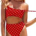 Meyeeka Womens Scoop Neck Cut Out Front Lace Up Back High Cut Monokini One Piece Swimsuit (Small, Polka Dot)