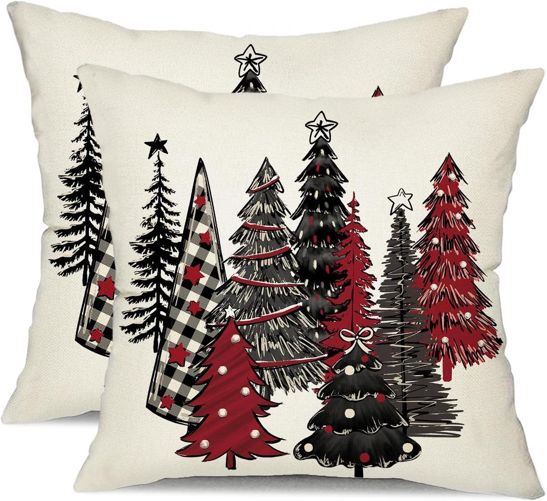 DFXSZ Christmas Pillow Covers 18x18 Inch Set of 2 Xmas Tree Decorative Throw Pillows Winter Christmas Decor for Home Couch TH-50F18 (White)