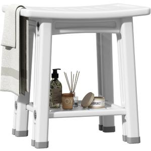 Shower Stool, Non-Slip Shower Bench with Storage Shelf Waterproof, Elderly & Disabled Shower Chair for Inside Shower