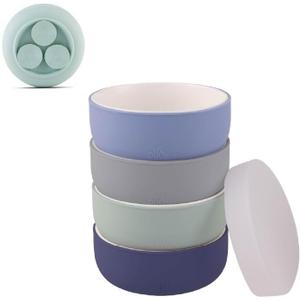 Elk and Friends Kids Porcelain Bowls with Silicone Suction Sleeves | Lids Included | Suitable for Babies/Toddlers | Microwave & Dishwasher Safe | Stay Put Dinnerware | Snack Dishes | 4 Pack