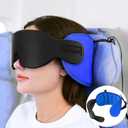 Travel Pillows for Airplanes, Airplane Pillow for Sleeping with 3D Eye Mask, 360 Support Headrest for Long Flight, Road Trip, Stop Bobblehead Relieve Neck Pain, Blue
