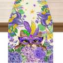 2 x XCHI Mask Cat Iris Fleur De Lis Flowers Mardi Gras Table Runner Carnival Table Decoration for Masquerade Party Home Kitchen Dining Holiday Decor 13x60 Inch