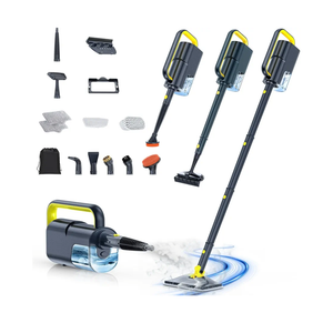 ScrubWiz Steam Mop Cleaner with Detachable Handheld Steamer, 10-in-1 Multi Accessories, Washable Microfiber Pads, 350ml and 2 Adjustable Levels for Cleaning Floor, Carpet, Grill, Tile, and Grout, Gray