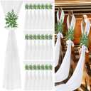 36 Pcs Wedding Aisle Chair Decorations White Chair Sashes Aisle Pew Ribbons Sash Bow with Artificial Italian Ruscus Chiffon for Ceremony Seat Back Floral Reception Church Party Outdoor