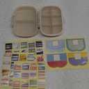 1Pack Travel Pill Organizer & 56 Medicine Name Stickers, 8 Compartments Portable Pill Case, Small Pill Box for Pocket Purse Portable Medicine Vitamin Container (Beige with Stickers)