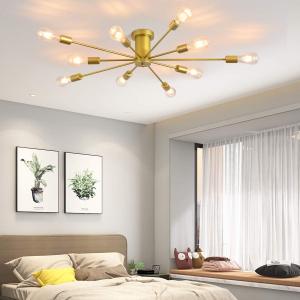 Garwarm 10 Lights Modern Sputnik Chandelier Gold Industrial Ceiling Lamp Mid Century Semi Flush Mount Ceiling Light Fixture for Kitchen Dining Room Living Room Bedroom Foyer Lighting