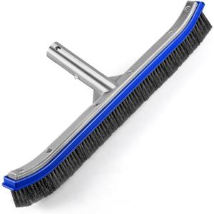 Pool Brush Head | 18" Heavy Duty Floor Brush | Stainless Steel Brush | Metal Pool Scrubber Brush | Wire Bristles & Aluminium Back for Sweep Calcium Buildup, Rust Stains on Concrete