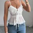 SweatyRocks Women's Y2k V Neck Ruffle Trim Tops Summer Sleeveless Spaghetti Strap Women Shirts (White, S)