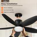 Orabriz 42 Inch Ceiling Fan with Lights and Remote Control, Quiet Modern Low Profile Fan Light with 6 Speeds, Dimmable LED, Reversible Blades for Bedroom Living Room Indoor/Outdoor, Black
