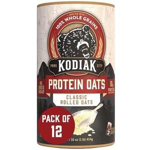 Kodiak Cakes Oatmeal Canister, Rolled Oats, High Protein, 100% Whole Grains (12 canisters) (BBD: 06/19/2026)