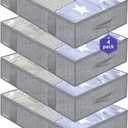 Onlyeasy Underbed Storage Bags Organizer, 4 Pack Large Capacity Under Bed Storage Containers with Reinforced Handles, Foldable Fabric Storage Bins with Clear Window, Herringbone Grey, 7MXRUBBP4 (Set of 4 Basic Soft Side Wall - Herringbone Grey)