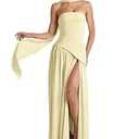 ABINGOO Women Strapless Patchwork Maxi Dress Sexy High Slit Tube Top Party Club with Scarf Long Prom Wedding Guest Dresses(Yellow,S)