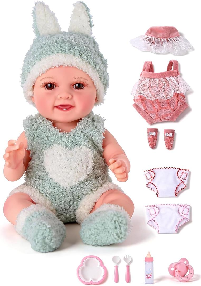 BABESIDE 9pcs Baby Doll Set - 12 Inch Cute Realistic Baby Doll with Includes Various Accessories for 3+ Year Old Girls Perfect for Pretend Play & Gifts