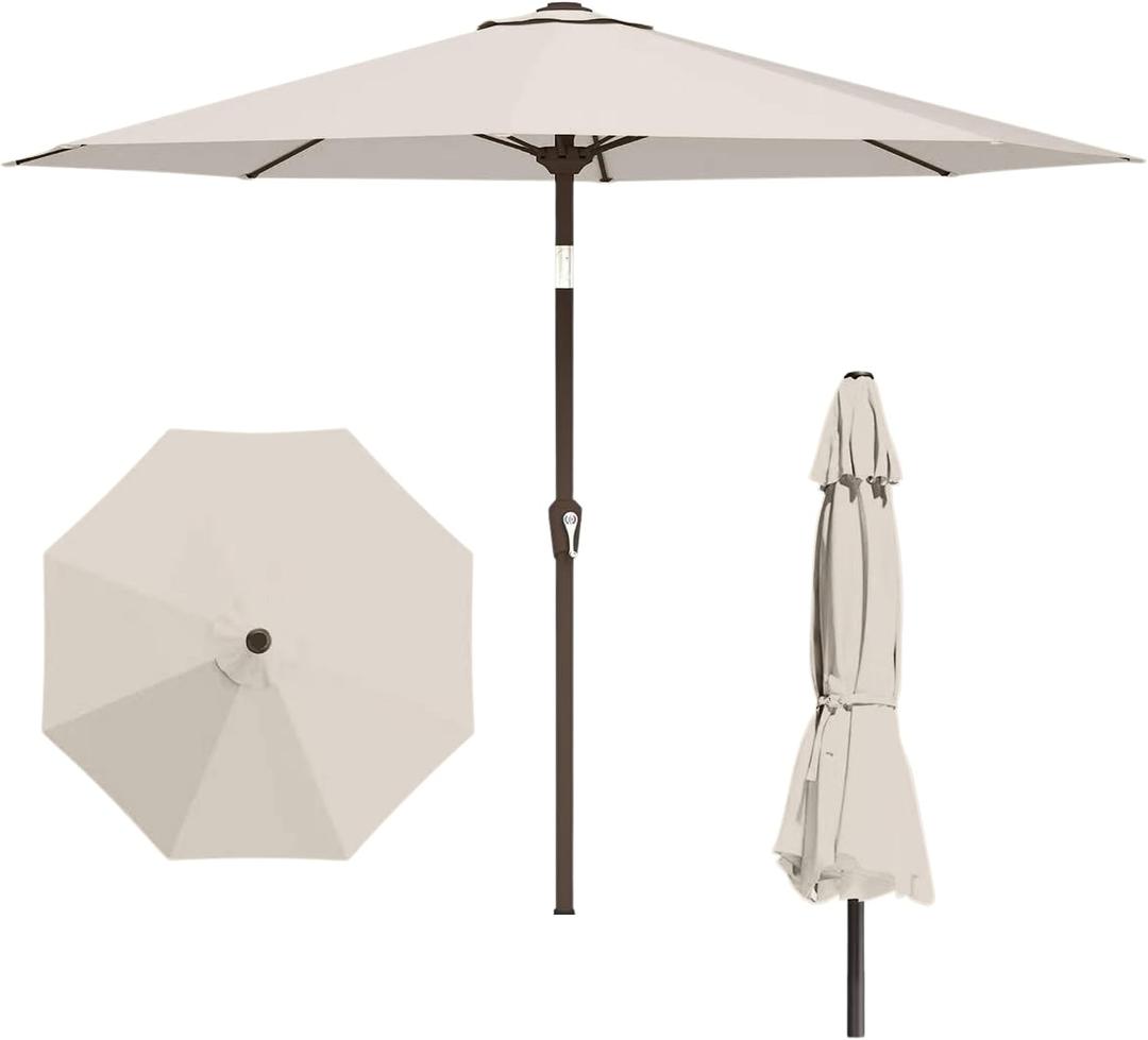 11FT Patio Umbrella, Outdoor Umbrella with with 8 Sturdy Fiberglass Ribs,Market Table Umbrella with Push Button Tilt and Crank,Suit for Backyard,Garden,Pool,Deck(Creamy-white)