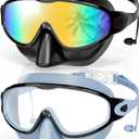Aegend Swim Goggles with Nose Cover, 2 Pack Wide View Swimming Mask Anti-Fog/UV (Small for Kids, 04-black & Light Blue)