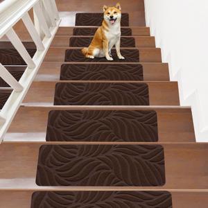 Non-Slip Stair Treads Mat Carpet for Wooden Steps(15 Pack), 21.6 x 7.4IN Self-Adhesive Safety Indoor Stair Runner Mats, Anti Slip Stair Treads for Kids Elders and Dogs Pets