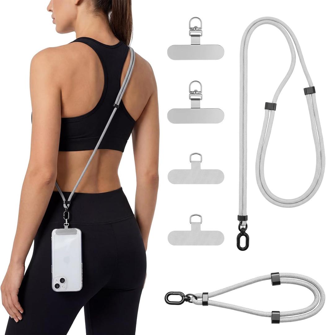 5 x BESARME 2-Pack Phone Lanyard Set, Crossbody & Wrist Straps, Gray, Medium