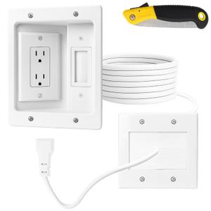 in-Wall TV Cable Management Kit with Recessed Dual AC Outlet, 9FT Extension Cord & Brush Wall Plate, TV Wire Hider for Wall Mounted TV, Power & Low Voltage Cable Concealer (2AC)