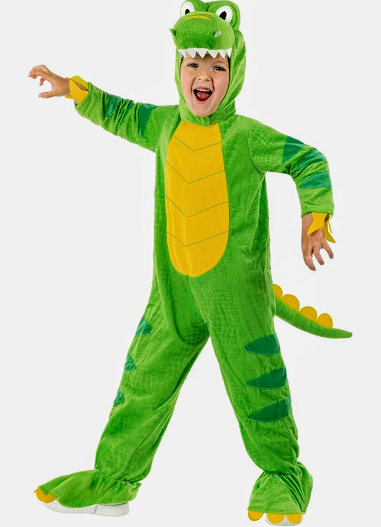 Morph Green Dinosaur Costume Kids, T-Rex Costume with Attached Feet/Tail - Quality Dino Outfit, 3-4Y
