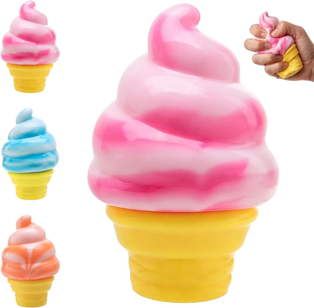 Ice Cream Squeeze Squishy,Ice Cream Cone Squishy Slow Rise Sensory Fidget Toy Favors Summer Sensory Stress Relief Suitable for Adult use in Offices and Homes (Pink)