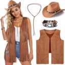 Western Outfits for Women Cowgirl Outfits Cowgirl Vest Boho Cowboy Hat Fringe Vest for Halloween Cosplay (XX-Large, Brown)