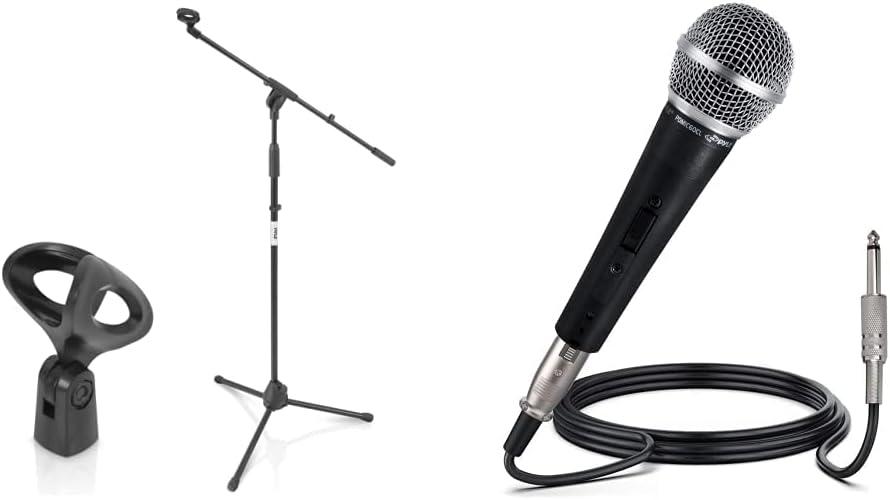 Pyle Foldable Tripod Microphone Stand with Pyle Professional Dynamic Vocal Microphone