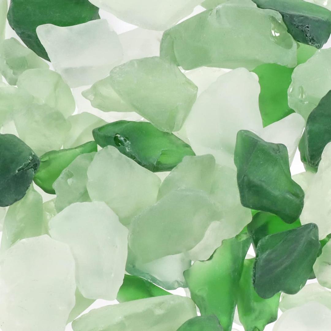 5LB Frosted Sea Glass Vase fillers Crushed Glass, Sea Glass Decor Ideal for Christmas DIY Craft, Aquarium Gravels, Home Decor Crushed Sea Glass Pieces for Beach Wedding, 0.7-3 Inch Green Mixed