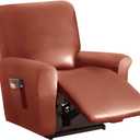 vctops 4 Pieces Waterproof Faux PU Leather Recliner Slipcovers Stretch Soft Sofa Couch Cover Anti-Slip Furniture Protector with Elastic Bottom for Kids Cats Dogs,(Orange,1 Seat)