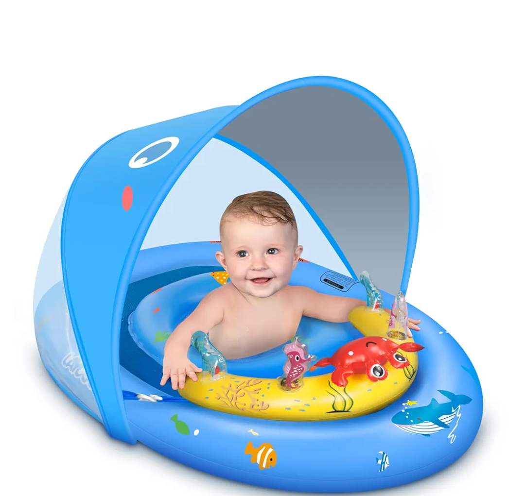 LAYCOL Baby Pool Float with UPF50+ Sun Protection Canopy and Toy Play Console for Infant, Toddler, Adjustable Safety Seat for 3-36 Months