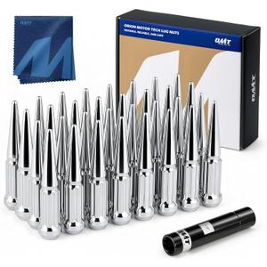 Orion Motor Tech 14mmx1.5 Lug Nuts Chrome 32 Piece, M14x1.5 Spike Lug Nuts Wheel Accessories Compatible with Chevy Ram Ford GMC (Silver)
