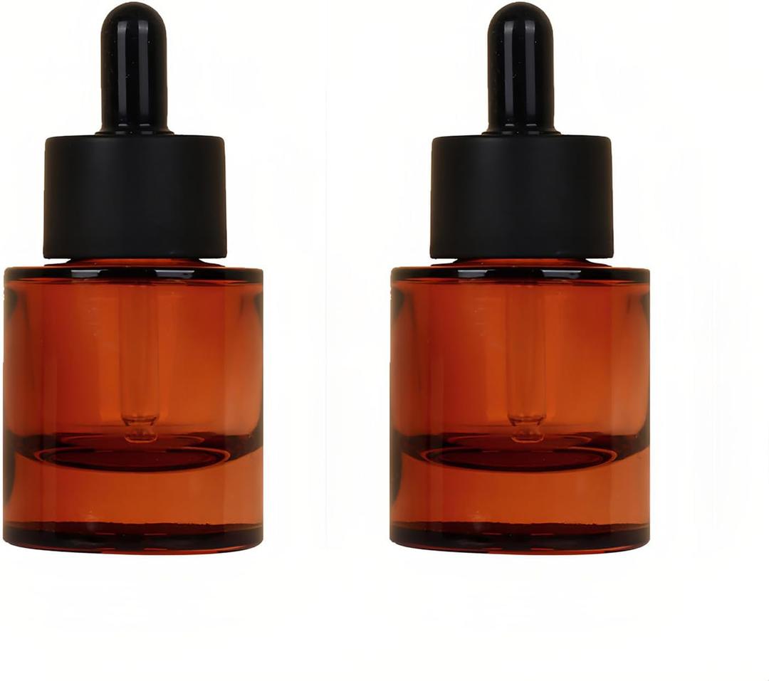 QUUPY, 2Pcs 30ML/1OZ Amber Glass Dropper Bottles Empty Thick Glass Bottle with Eye Droppers Refillable Glass Dropper Essential Oil Bottle Cosmetic Containers