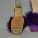 Women's Square Toe Heeled Sandals Low Block Chunky Heels Clear Mules Fluffy Feather Slip on Wedding Bridal Party Dress Shoes (Purple) 41