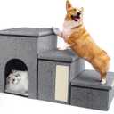 Dog Stairs for Small Dogs, 16.5"H Dog Steps for Bed, 3-Step Pet Stairs for High Beds Foldable Dog Stairs With Storage, Portable Puppy Steps for Small Medium Dogs Cat Non-Slip Doggy Steps for Bed Couch